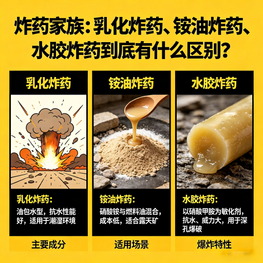 新宾炸药家族：乳化炸药、铵油炸药、水胶炸药到底有什么区别？